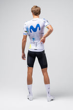 Gobik Odyssey cycling jersey in Movistar team white colorway with blue graphics
