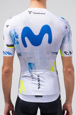 Gobik Odyssey cycling jersey in white Movistar Team colorway with blue logo
