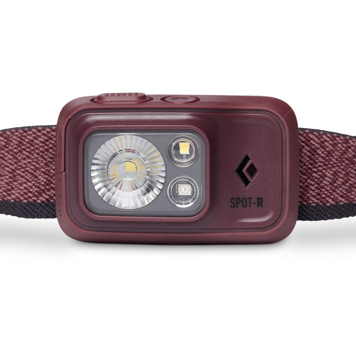 Black Diamond Spot-R headlamp bordeaux, front view showing main LED and secondary lights