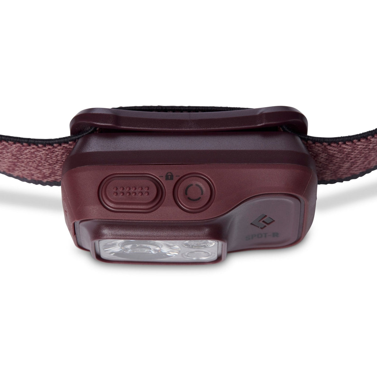 Black Diamond Spot-R headlamp bordeaux, top-down view showing control buttons and rear LED strip