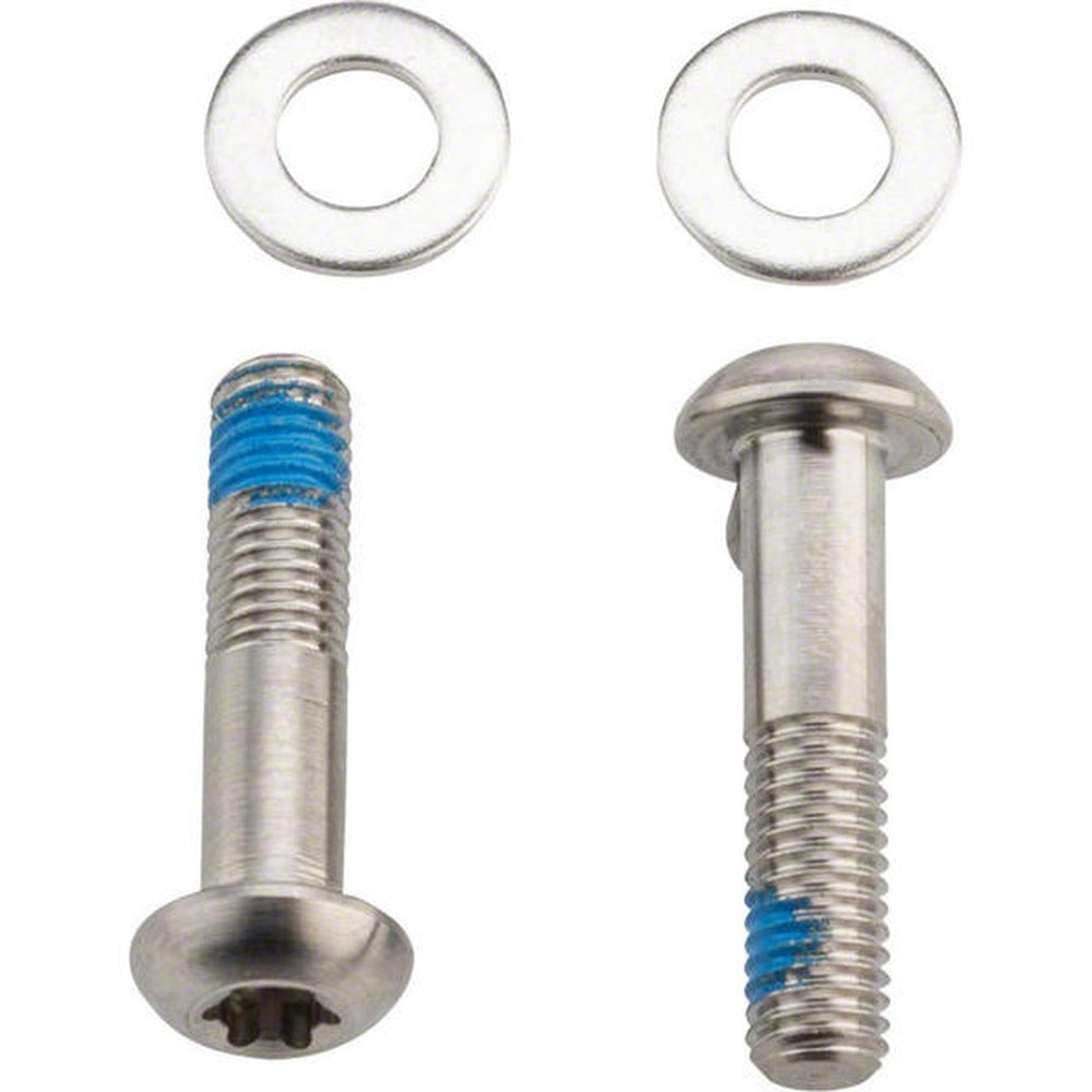 SRAM titanium T25 bracket mounting bolts 37mm flat head with washers and blue threadlock