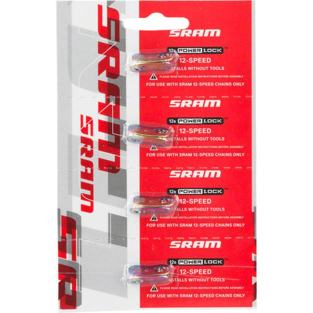 SRAM 12-Speed PowerLock Rainbow Chain Links four-pack on retail card packaging