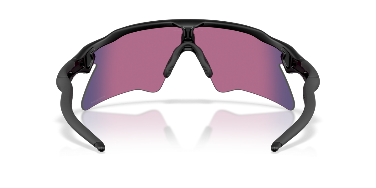 Oakley Radar EV Heater sunglasses rear view showing interior of Prizm Road lens and matte black frame