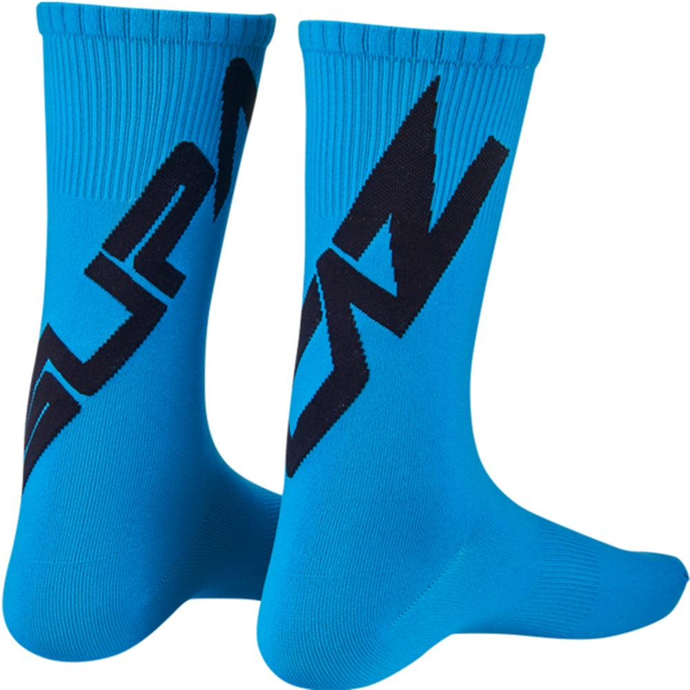 Supacaz SupaSox cycling socks in blue with black twisted pattern design