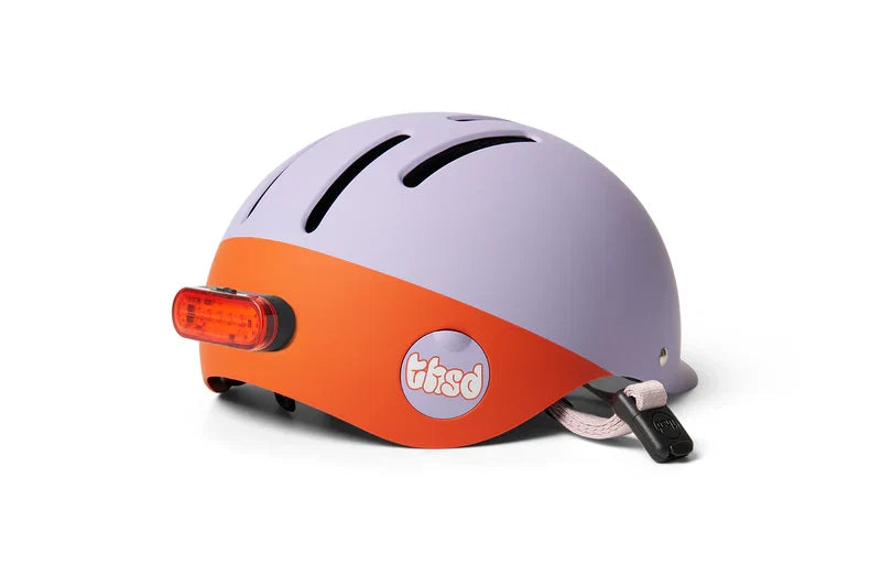 Thousand Next Youth Helmet in lavender and orange with rear safety light and chin strap