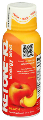 Ketone-IQ Peach Energy Shot 2 fl oz bottle showing nutrition facts panel side