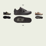 Three Fox Racing Union clipless MTB shoes in different colorways including red