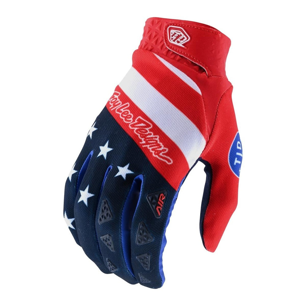Troy Lee Designs Air glove in red white and blue stars and stripes pattern, back view