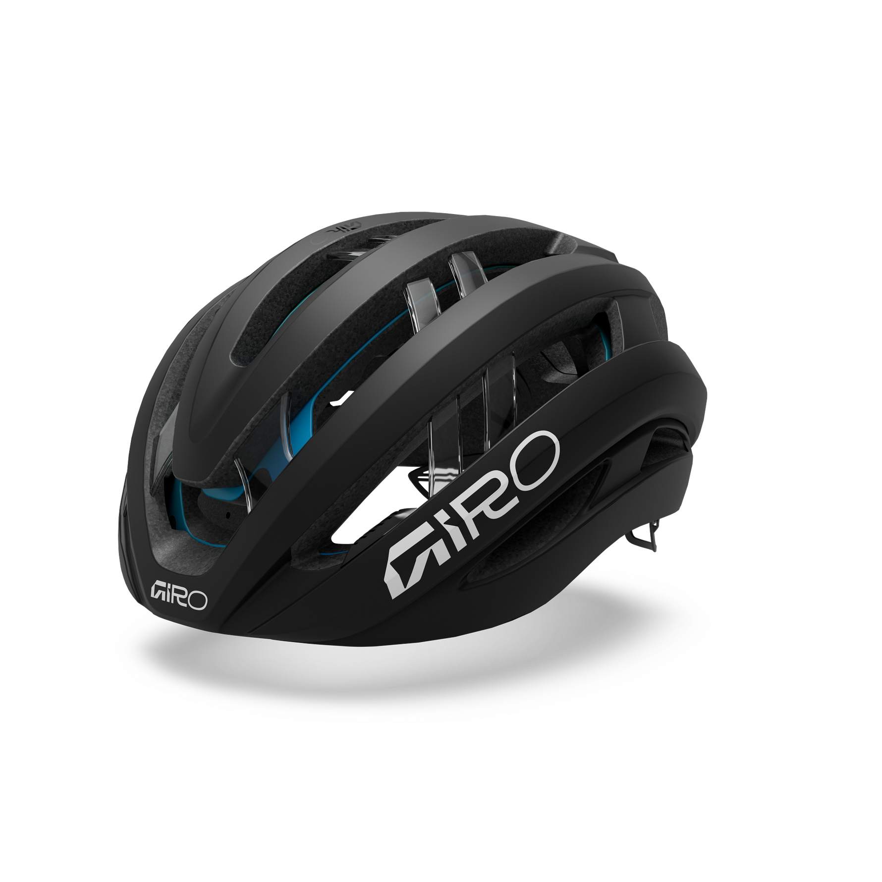 Giro Aether MIPS cycling helmet in matte black with blue accents and white logo