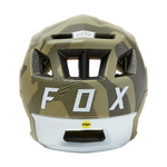 Fox Racing Dropframe Pro mountain bike helmet in olive camouflage pattern with MIPS technology