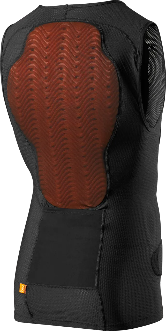 Fox Racing Baseframe Pro sleeveless chest guard in black with orange back protection