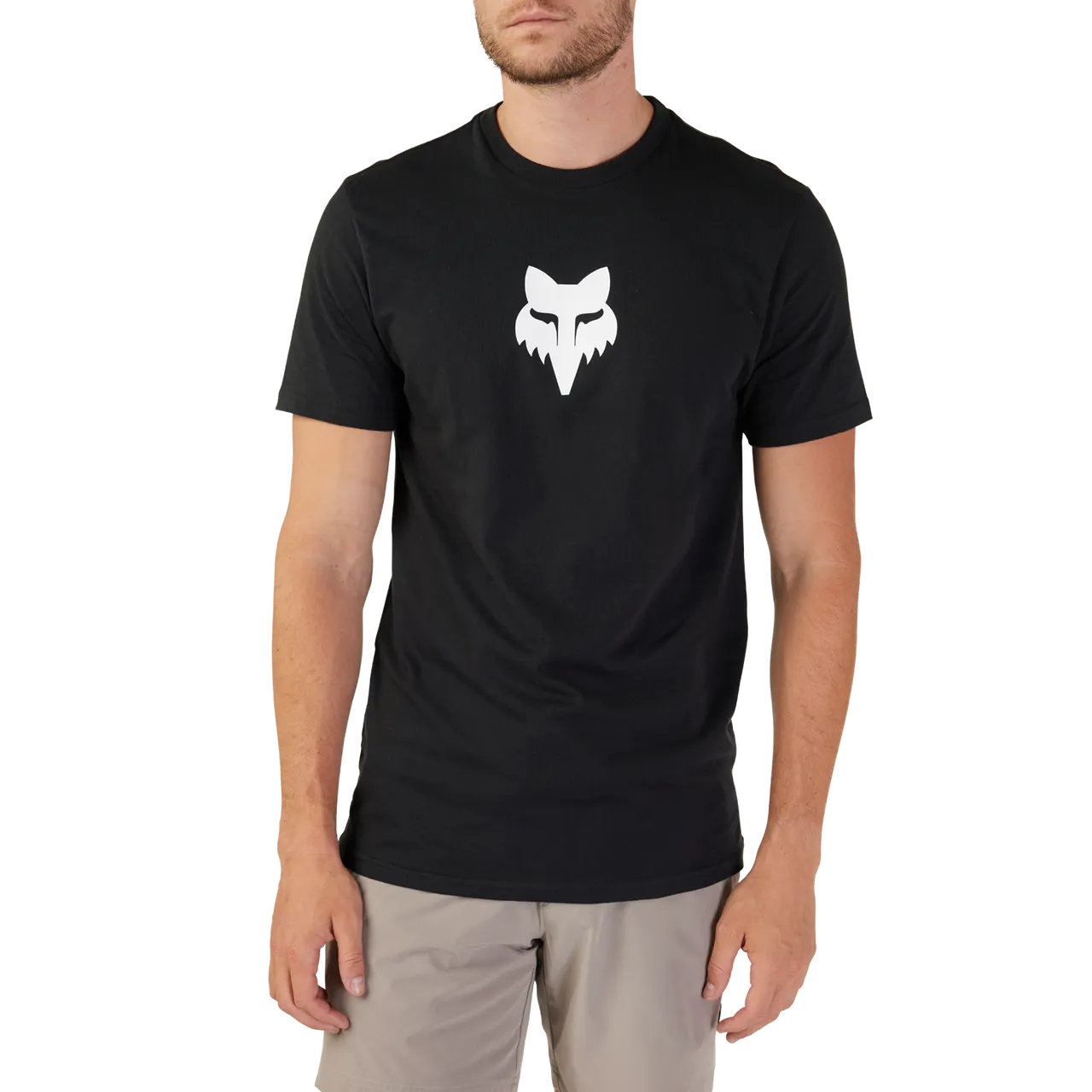 Fox Racing Legacy Fox Head Premium Tee in black with white logo on male model