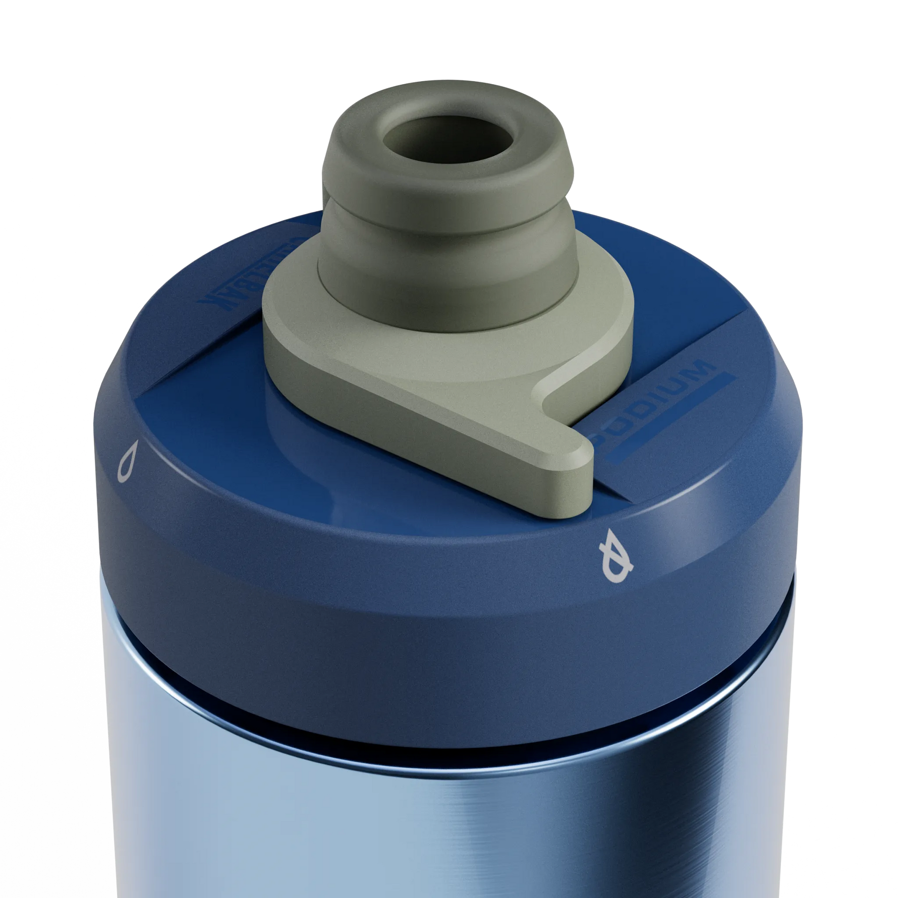 CamelBak Podium Steel bike bottle with blue cap and steel body