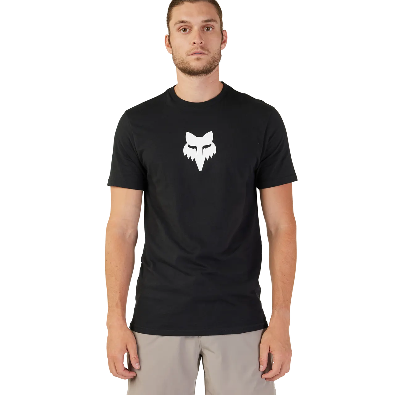 Fox Racing Legacy Fox Head Premium Tee in black with white logo worn by male model