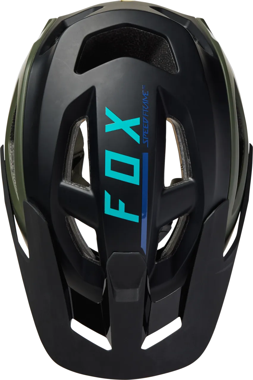 Fox Racing Speedframe Pro mountain bike helmet in black with eucalyptus green accents