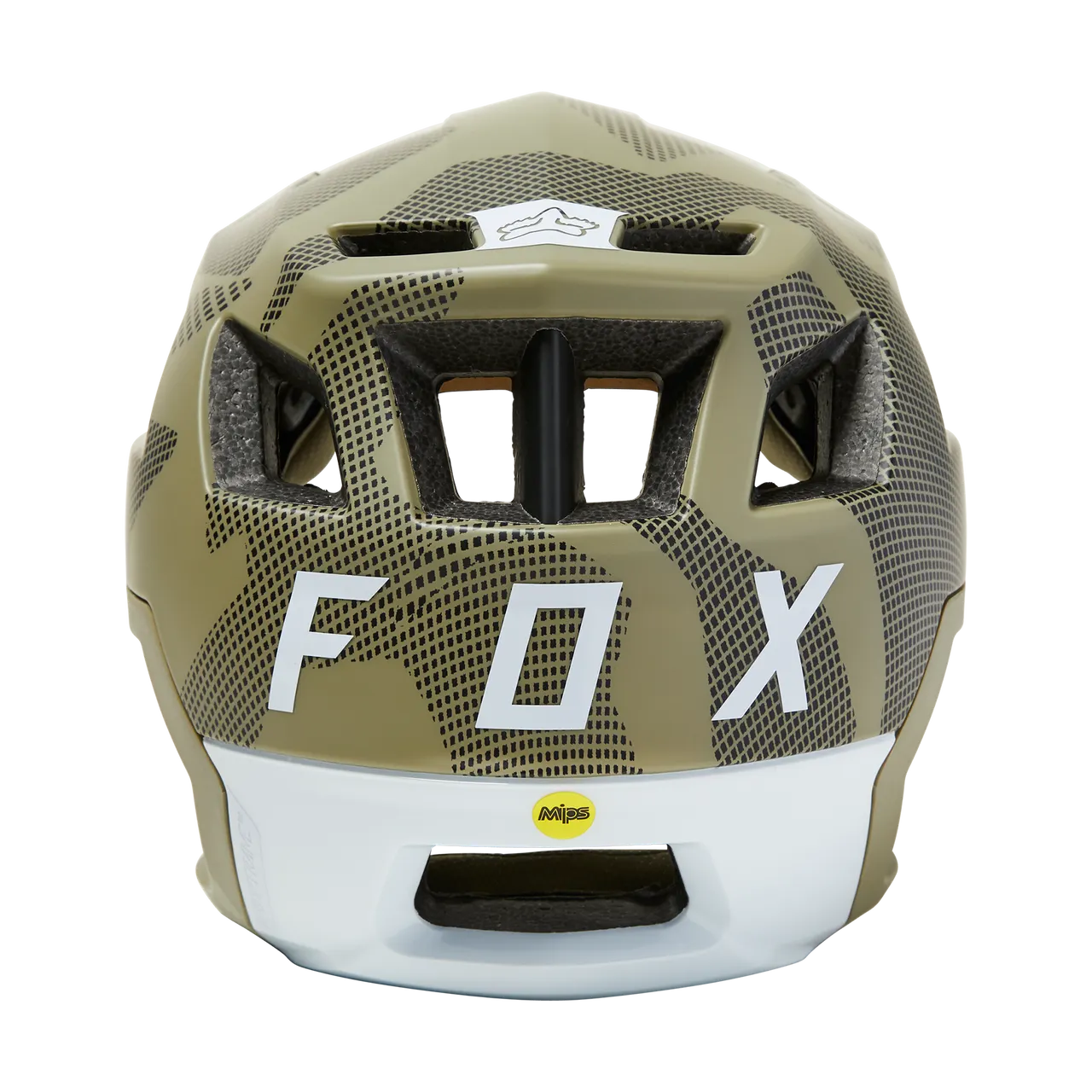 Fox Racing Dropframe Pro mountain bike helmet in olive green camo pattern
