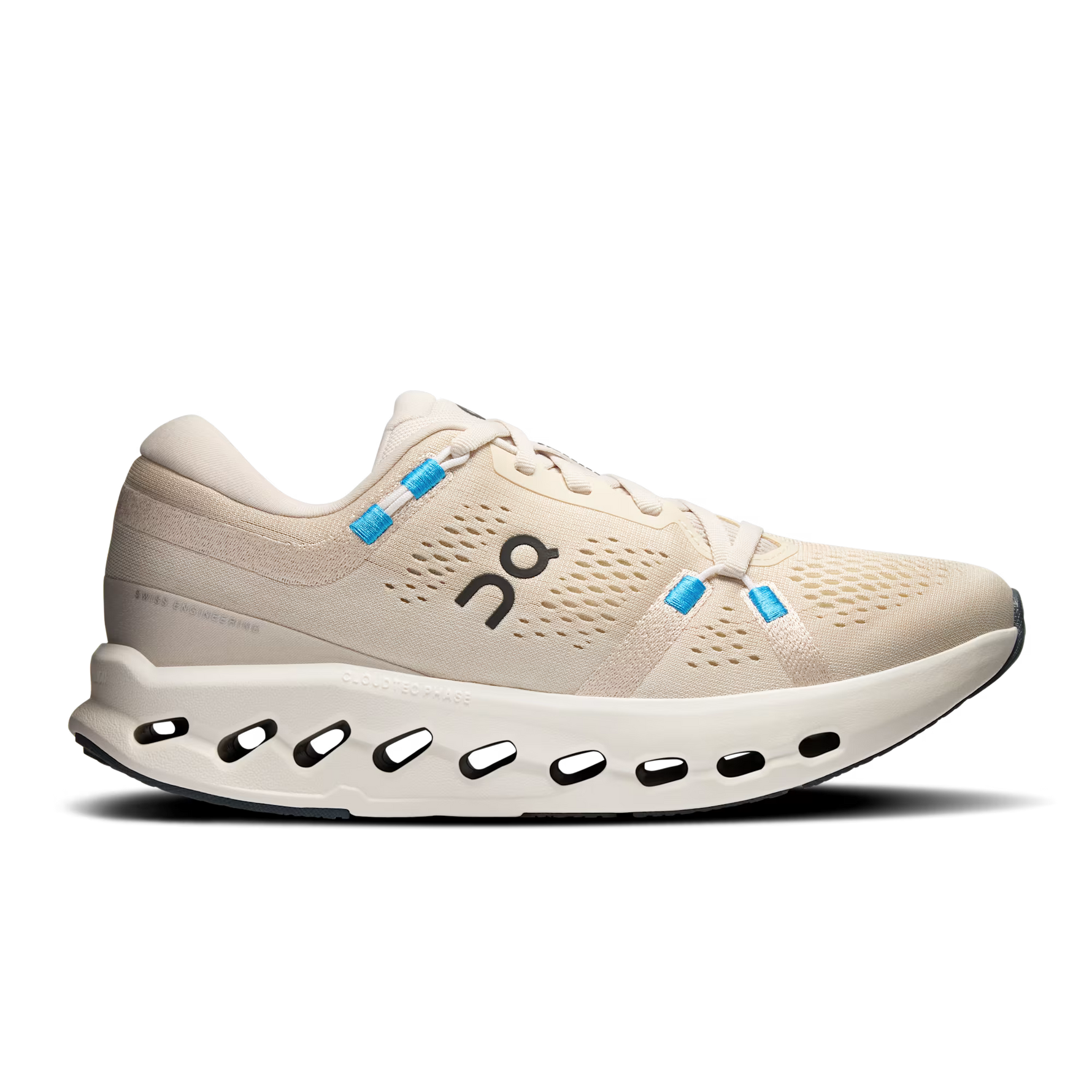 On Cloudsurfer 2 women's running shoe in pearl ivory with blue accents