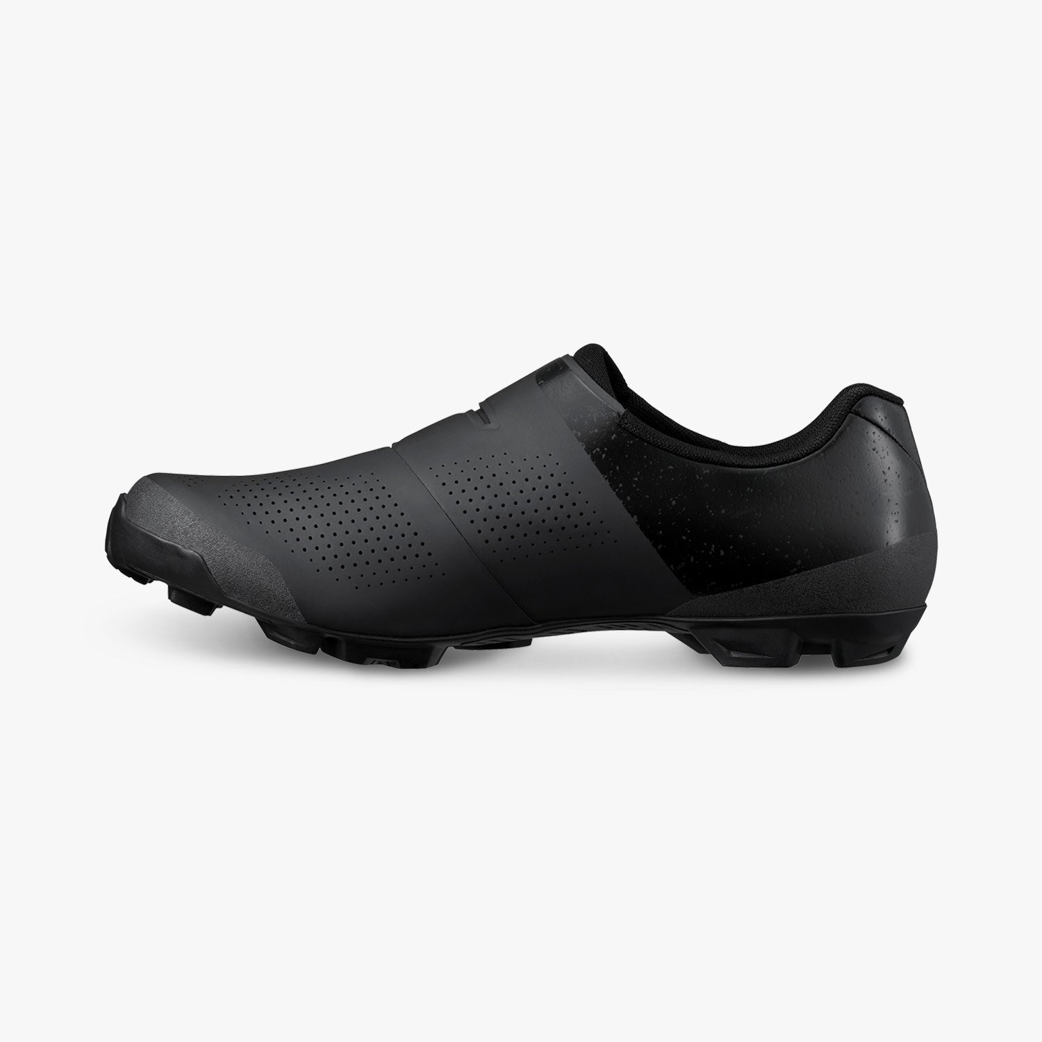 Shimano SH-XC302 mountain bike cycling shoes in all-black colorway, lateral view